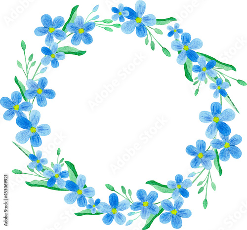Forget-me-knot wreath, Watercolor wreath, Floral wreath