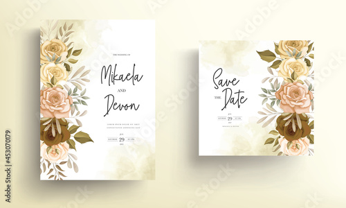 Beautiful autumn flower wedding invitation card