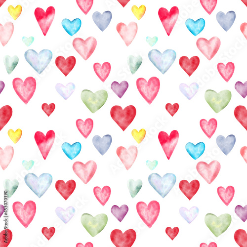 Pattern with watercolor hearts, Valentines day pattern