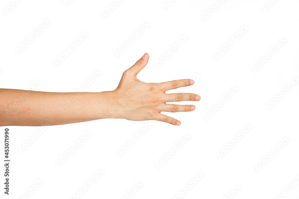 Close up of open hand isolated with white background