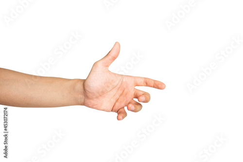 Close up of holding hand gesture isolated with white background