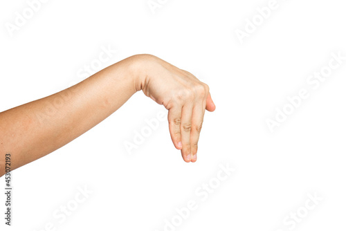 Close up of snake head hand gesture. isolated with white background