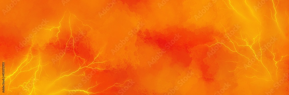 Unique painting art with orange sky and lightning texture paint brush for presentation, card background, wall decoration, or t-shirt design