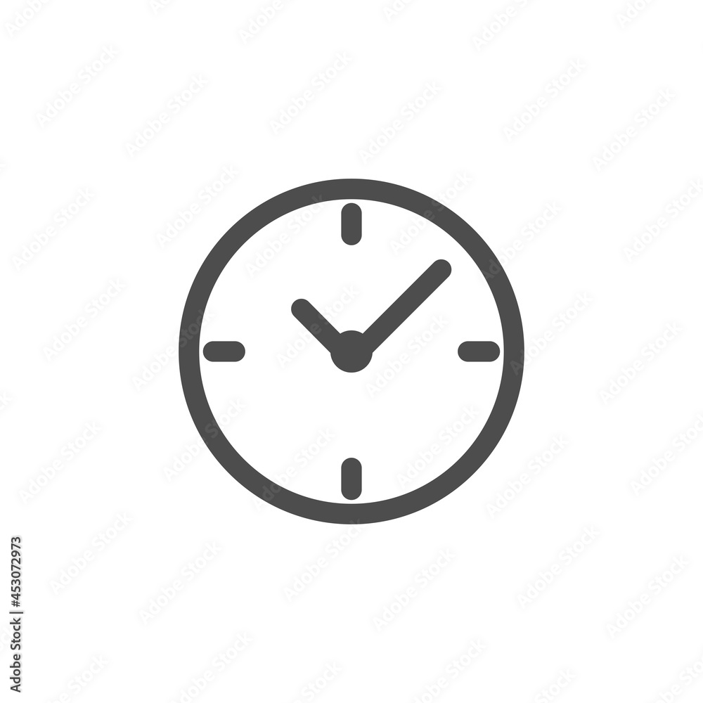Black clock. Flat icon isolated on white background. Time pictogram. minutes.