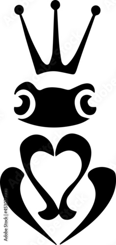 Froggy prince simple tattoo or logo. Vector illustration of a frog. Black and white.