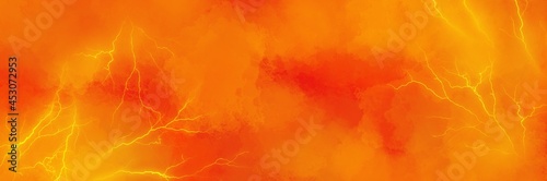 Unique painting art with orange sky and lightning texture paint brush for presentation, card background, wall decoration, or t-shirt design © Fariz Ardiansyah