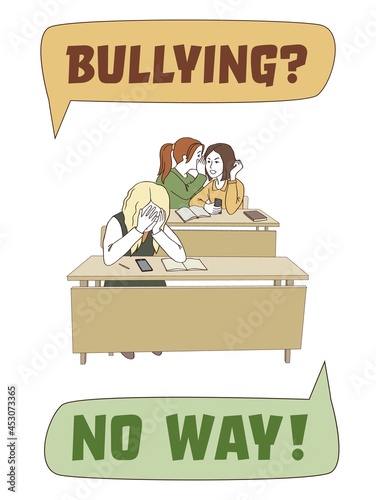 Social bullying poster. Violence policy. Girls rumoring in school.