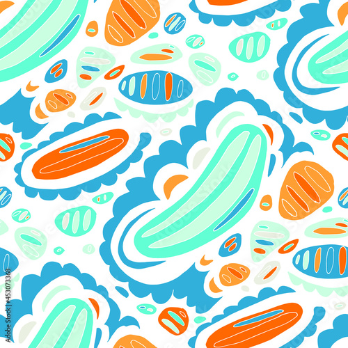 Seamless vector pattern with abstract modern doodles. Bright summer print. Trendy colorful background. Vintage geometric doodles. © Natallia Novik