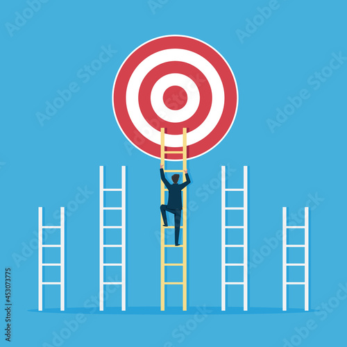 Businessman climbing ladder to achieve the target illustration. career and success concept