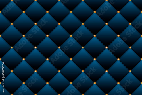 Genuine deep blue buttoned leather seamless pattern. Vector background
