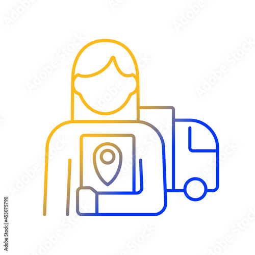 Logistician gradient linear vector icon. Control movement of products and people. Coordination of delivery and supply. Thin line color symbol. Modern style pictogram. Vector isolated outline drawing