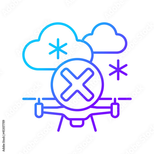 Dont fly when heavy snow gradient linear vector manual label icon. Ice accumulation. Thin line color symbol. Modern style pictogram. Vector isolated outline drawing for product use instructions