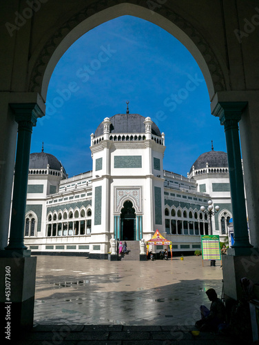 Photography big entrance gate of great mosque at medan