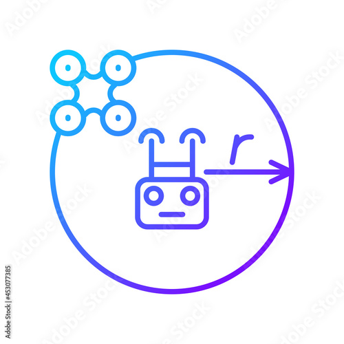 Control flight radius gradient linear vector manual label icon. Drone range. Thin line color symbol. Modern style pictogram. Vector isolated outline drawing for product use instructions