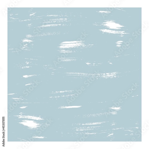 Blue background with the texture of white paint in large strokes. Vector illustration with the effect of irregularities and scuffs. To create a design, page, post, social networks.