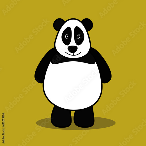 Vector illustration for cartoon or children's book, postcard. An adult panda stands on its hind legs. Yellow background with an animal from the wild.