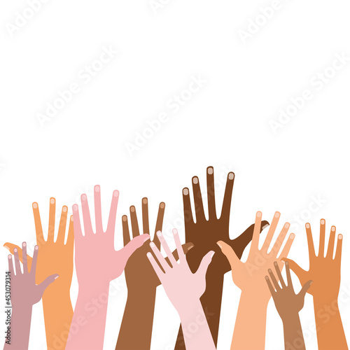 Illustration of a people's hands with different skin color together eps 10 vector