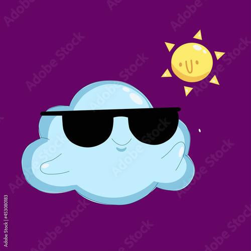 a cheerful cloud in sunny black glasses is cool with a hot friend the sun