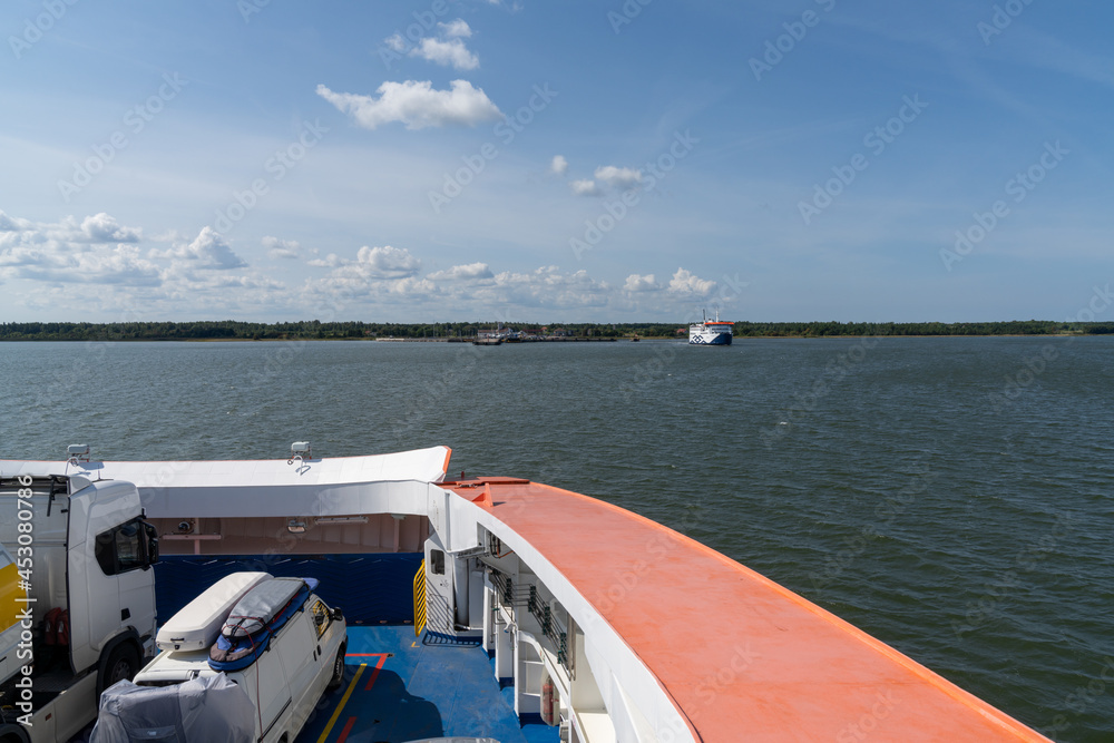 view of the passenger ferry traveling from Saaremaa Island to Virtsu on the Estonian mainland