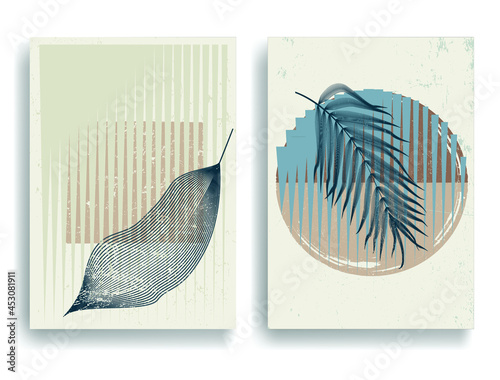 Modern poster with minimalist design elements . Grunge textured circles in Boho style  . Wall art , home deco . Vector abstract shape.