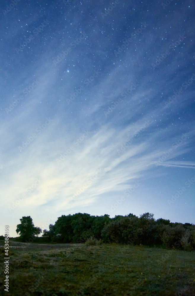 Vertical shot of a natural landscape in the night with clouds and stars Vertical shot of a natural landscape in the night with clouds and stars