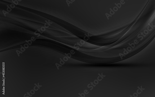 Black waves background. Dark studio display background.