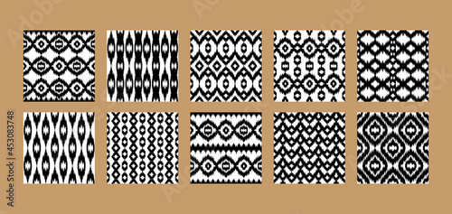 Ethnic seamless patterns set. Abstract rustic repeat backgrounds