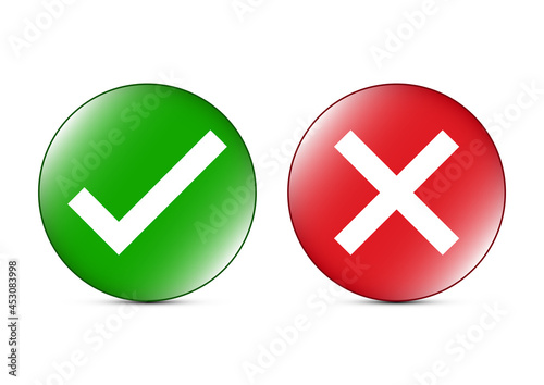 Check mark and cross sign on circle icon vector illustration