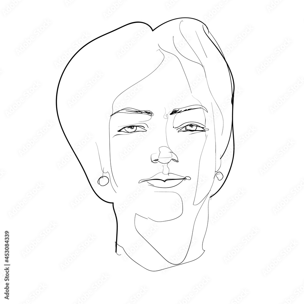 Linear, vector drawing by hand. Sketch, an abstract face of a young woman. Linear, vector drawing by hand. Sketch, an abstract face of a young woman.