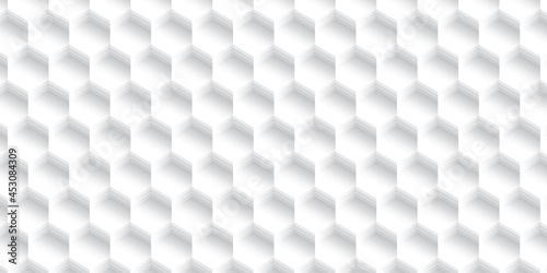 Fototapeta Naklejka Na Ścianę i Meble -  Abstract  white and gray color, modern design background with geometric hexagonal shape, behive, block pattern. Vector illustration.