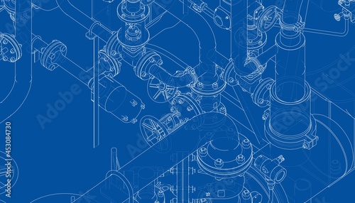 Valves and other industrial equipment. Vector photo