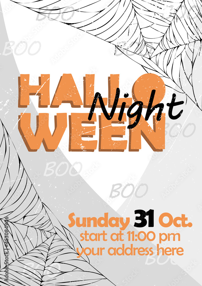 Obraz premium An invitation flyer for a Halloween party. Using black, orange, and white colors.