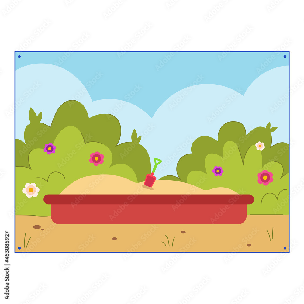 Fototapeta premium Children's sandbox. Playground poster. Vector illustration.