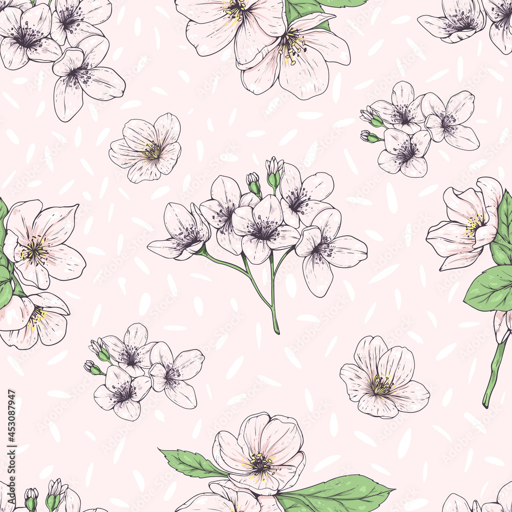 seamless delicate pattern with pink flowers