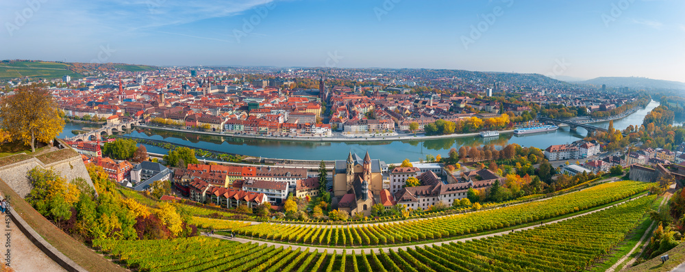 panorama view to city Wurzburg and Main river in Germany