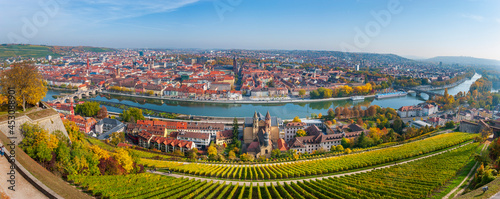 panorama view to city Wurzburg and Main river in Germany
