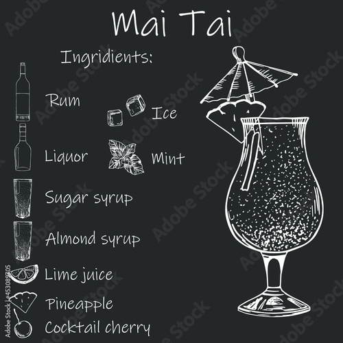 Drink recipe. Mai Tai. Stock vector illustration