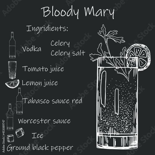 Drink recipe. Bloody Mary. Stock vector illustration