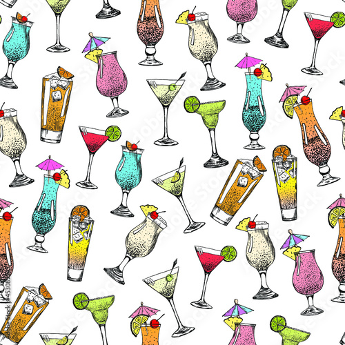 Seamless pattern with cocktails. Stock vector illustration