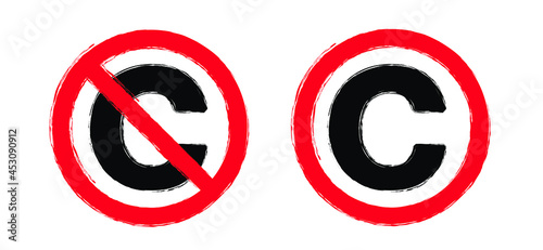Copyright free, without legal recognition. Drawing c or ©; symbol. Cartoon no Copyright icon. Free to use in the public domain. Non Copyrighted pictogram. Flat vector sign