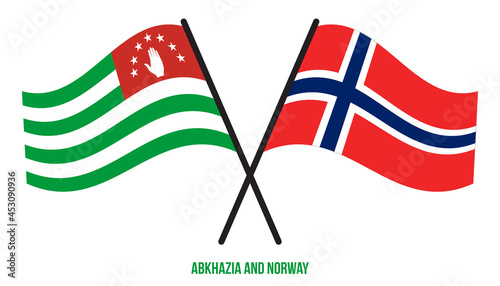 Abkhazia and Norway Flags Crossed And Waving Flat Style. Official Proportion. Correct Colors.