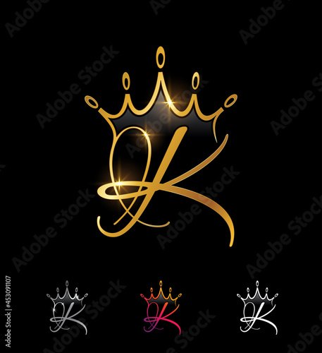 Golden Monogram Crown Initial Letter K