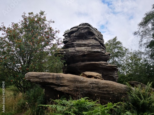 One of the natural rocks at Brimham rocks site, Brimham rocks, near Ripon, North Yorkshire, UK