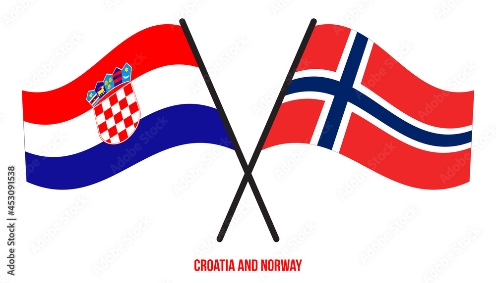 Croatia and Norway Flags Crossed And Waving Flat Style. Official Proportion. Correct Colors. Croatia and Norway Flags Crossed And Waving Flat Style. Official Proportion. Correct Colors.