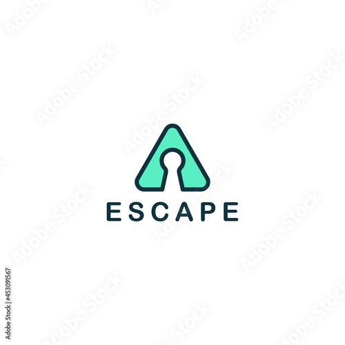 Modern unlock key logo design with triangle shape for escape logo design vector