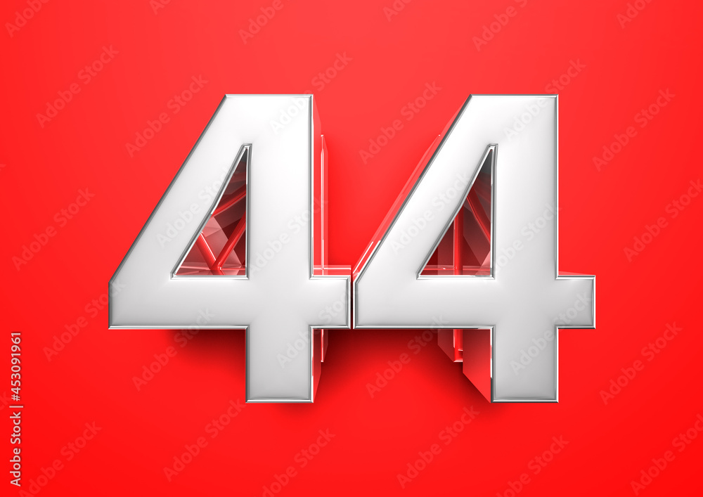 Obraz premium Price tag 44. Anniversary 44. Number 44 3D illustration on a red background.