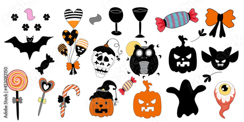 Halloween decorations designed in black and white orange tones to match the Halloween theme for backgrounds, Halloween decorations, t-shirts, mugs, pillows, stickers, cards, wallpapers, blanket design