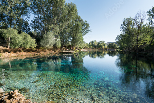 Gorgeous Gökpınar pond and picnic park with its clear turquoise water and underwater plants in green natüre area. Sivas - Gürün TURKEY