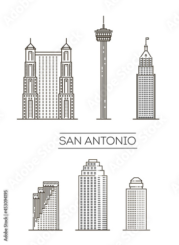 San Antonio, detailed monuments silhouette. Vector illustration