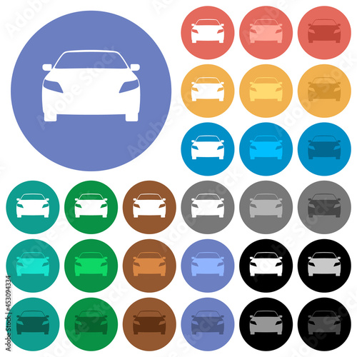 Sport car front view round flat multi colored icons